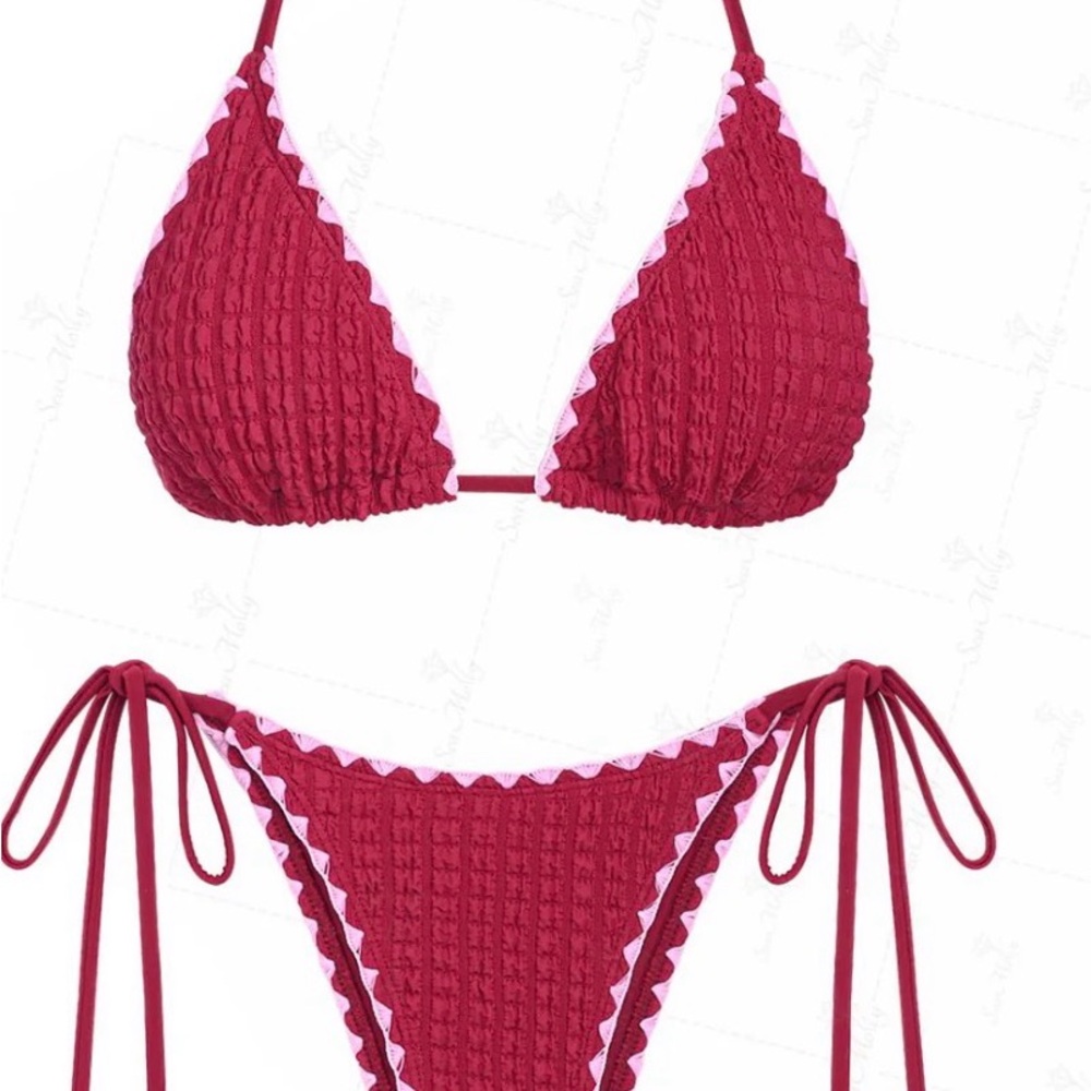 Elegant Burgundy Textured Bikini Set